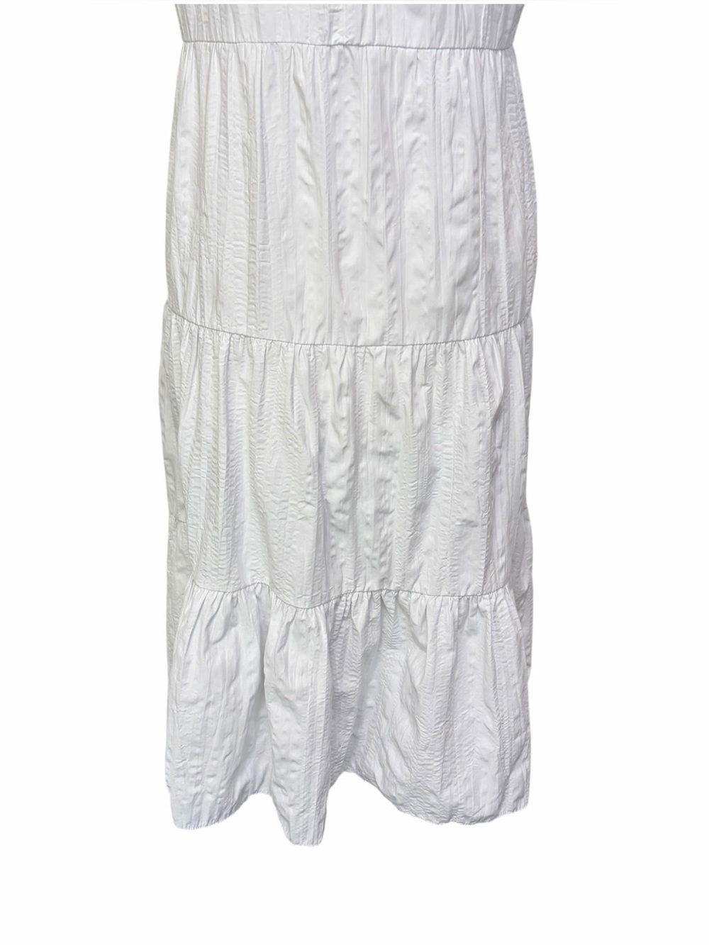 STRADIVARIUS Tiered Short-Sleeve Midi Shirt Dress in White, Medium - Picture 7 of 9